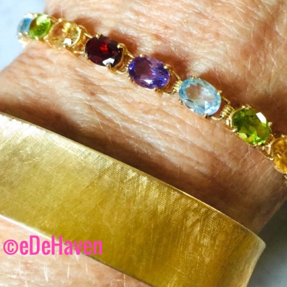 14k Multi Gemstone Link Bracelet